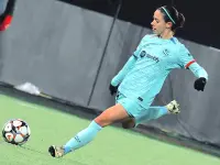 Aitana Bonmatí durante el partido de Champions League frente al Brann.