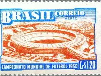 Sello postal conmemorativo del Mundial de 1950 disputado en Brasil.