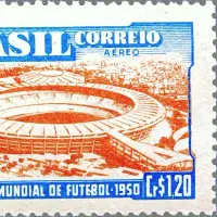 Sello postal conmemorativo del Mundial de 1950 disputado en Brasil.