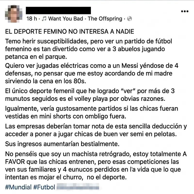 Captura de una publicación en Facebook con los datos de usuario difuminados para proteger su privacidad.