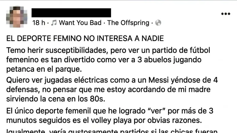 Captura de una publicación en Facebook con los datos de usuario difuminados para proteger su privacidad.