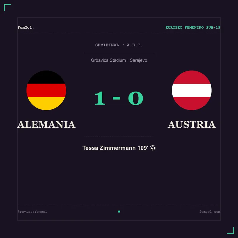Tarjeta con el resultado final de 1-0 favorable a Alemania ante Austria en la semifinal del Europeo femenino sub-19.