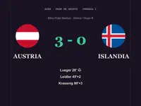 Tarjeta de la primera jornada de la fase de grupos entre Austria e Islandia.