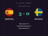 Tarjeta con el resultado final de 3-0 favorable a España ante Suecia en la semifinal del Europeo femenino sub-19.