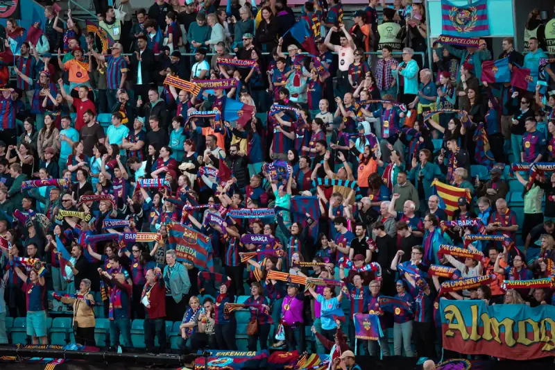 La afición del Barcelona, en la final de la Champions 2025/26 que su equipo ganó al OL Lyonnes.