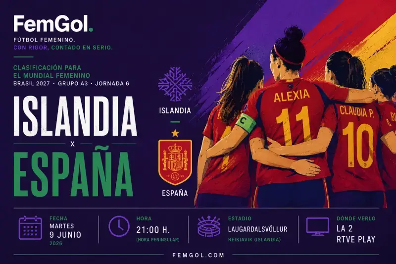 Cartel oficial del encuentro entre Islandia y España para la clasificación al Mundial 2027.