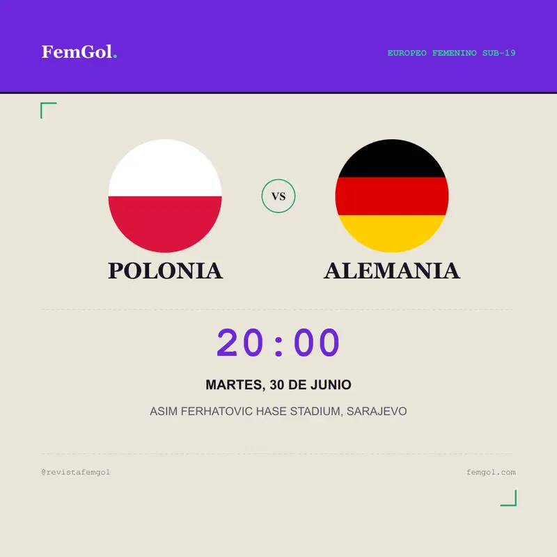 Tarjeta del encuentro de la segunda jornada del grupo A entre Polonia y Alemania.