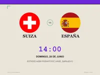 Tarjeta del partido inaugural del Grupo B entre Suiza y España.