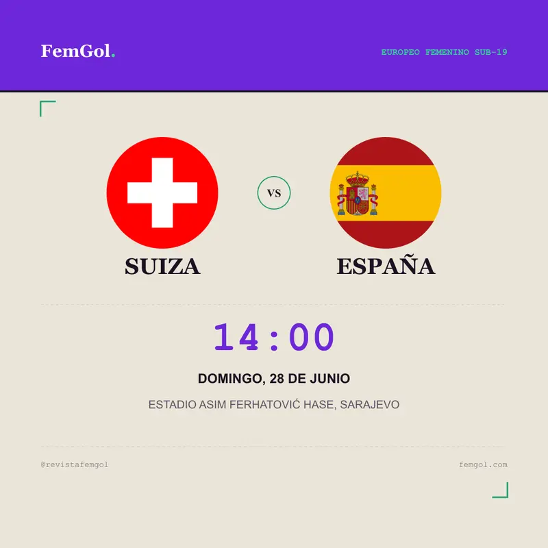 Tarjeta del partido inaugural del Grupo B entre Suiza y España.
