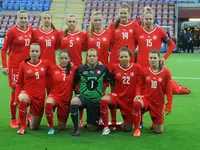La selección femenina de Suiza antes del amistoso contra Suecia del 5 de abril de 2015.