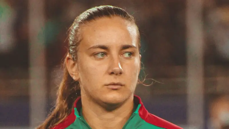 Yasmin Mrabet, con el chándal de Marruecos, en la final de la Copa Africana de 2022 contra Sudáfrica, en Rabat.