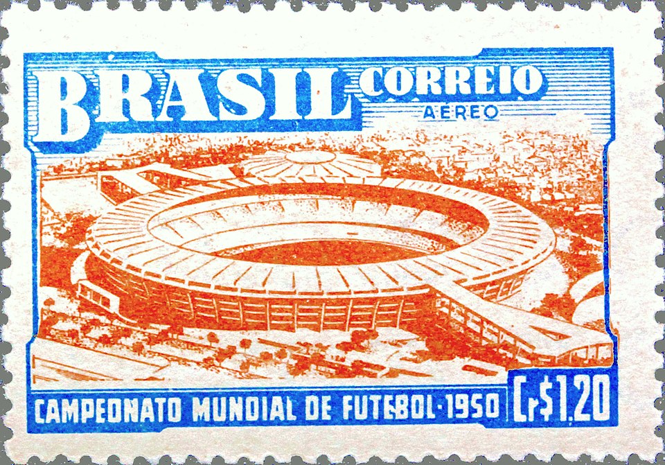 Sello postal conmemorativo del Mundial de 1950 disputado en Brasil.